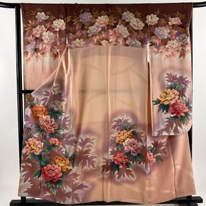  long-sleeved kimono length 155.5cm sleeve length 65.5cm M... Silhouette bokashi pink silk preeminence goods [ used ]