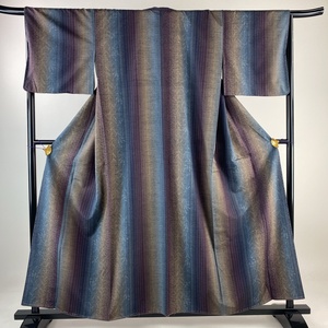  fine pattern length 156.5cm sleeve length 66.5cm M. pongee ground length . leaf pattern bokashi purple silk beautiful goods super goods [ used ]