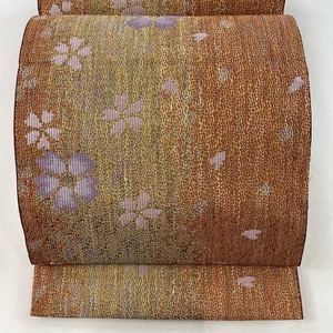 袋帯 美品 秀品 やまと 桜 花びら 茜色 全通 正絹 【中古】