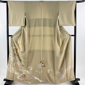 色留袖 身丈161.5cm 裄丈65cm M 袷 華文 流水 金彩 金糸 ベージュ 正絹 美品 秀品 一つ紋 【中古】