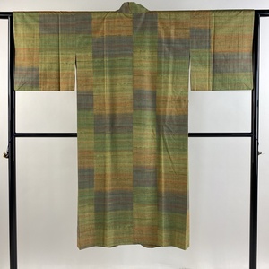  door garment length 123.5cm sleeve length 64cm M Japanese clothes coat kimono collar .... ash green silk beautiful goods preeminence goods [ used ]