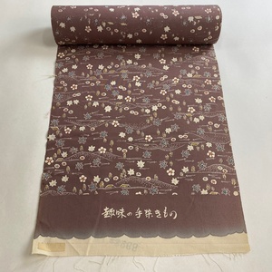 反物 秀品 小紋 山並み 楓 灰紫 正絹 【中古】