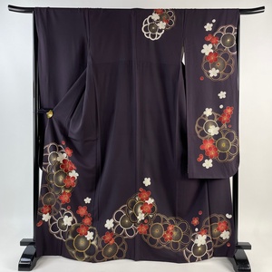  long-sleeved kimono length 167.5cm sleeve length 65.5cm M. plum gold thread gold paint . purple silk preeminence goods [ used ]