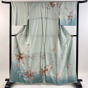 訪問着 身丈161cm 裄丈66.5cm M 袷 菊 萩 金彩 ぼかし 薄緑 正絹 秀品 【中古】