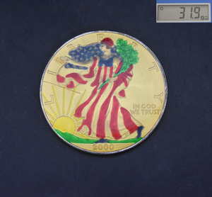 W5-168 【現状品】 アメリカ 1ドル 硬貨 2000年 LIBERTY IN GOD WESTRUST FINE SILVER-ONE DOLLAR カラー コイン 重さ約31.9g