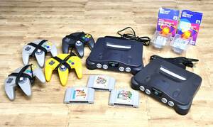 OY5-82【現状品】任天堂 Nintendo ニンテンドー 64 NUS-001本体２台・コントローラー４点・カセット３点・振動パック２台｜通電未確認 