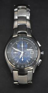 W5-173 [ текущее состояние товар ] SEIKO Seiko WIRED Wired QZ хронограф 7T92-0ER0 голубой циферблат Date раунд мужские наручные часы 