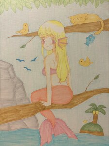 Art hand Auction 手描きイラスト 南の島 女の子 A4, コミック, アニメグッズ, 手描きイラスト