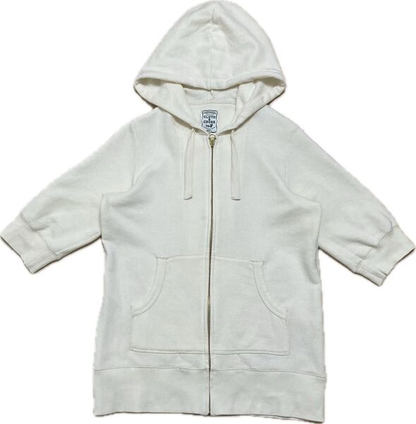 ハグオーワー CLOTH&CROSS 裏毛 パイル パーカー 五分袖 アイボリー 日本製