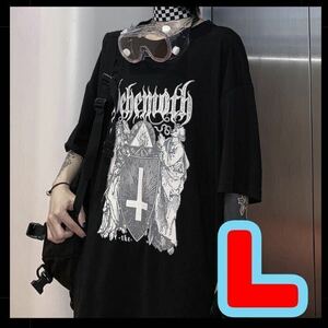 ★ L Tシャツ 男女兼用 原宿系 ブラック 韓国 オーバーサイズ 地雷系 病み ユニセックス