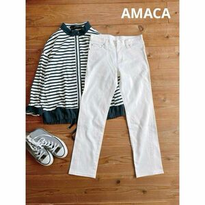 アマカ AMACA White denim Pants ホワイト デニムパンツ 微ステッチ 大人可愛い 