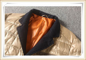 YR-MED'S （実寸52 XL-) 淡い茶色新品 超軽量◆高級セレブdesigner* 高品質 軽量 防寒 暖かい テーラード ダウン ジャケット