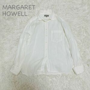 MARGARET HOWELL マーガレットハウエル リネン 麻 シャツ 長袖 ボタンダウンシャツ シャツ ホワイト トップス