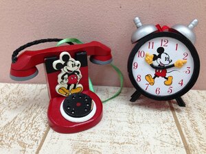 ◇ディズニー ミッキーマウス フィギュア 2点 電話機 目覚まし時計 4P133 【60】