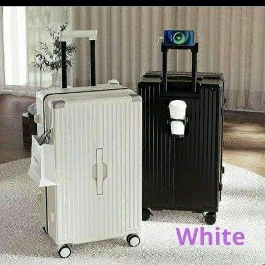 キャリーケース スーツケース usbポート付き カップホルダー付き ホワイト L