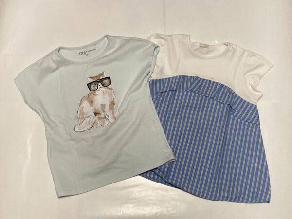 【中古品】ユニクロTシャツ＆GU ワンピース(女の子)130サイズ 2枚セット