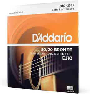D'ddario ダダリオ アコースティックギター弦 80/20ブロンズ Extra Light .010-.047 EJ10 国