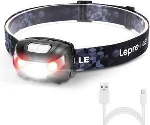 Lepro ヘッドライト 充電式 ledヘッドライト 釣り ヘッドランプ 登山 USB充電 白＆赤 ledライト 高輝度【明るさ1