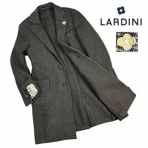 定価約20万 極美品 LARDINI ラルディーニ 3B段返 チェスターコート サイズ44/S相当 ブラック×グレー 千鳥格子×グレンチェック柄 A2435