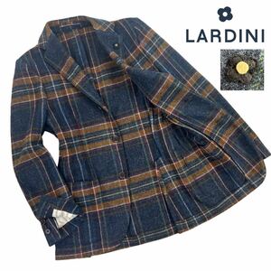 定価約13万 極美品 LARDINI ラルディーニ 3B段返 ツイード生地 テーラードジャケット サイズ42/XS-S相当 ネイビー ブラウン 秋冬 A2445