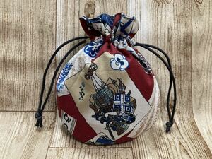 巾着袋 巾着　和柄　歌舞伎　隈取り　浮世絵　丸底　ハンドメイド ミニ巾着 Japanese drawstring bag handcrafted 