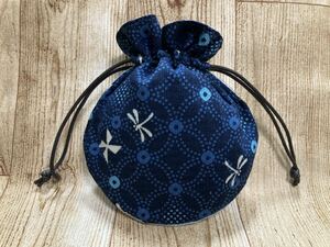 巾着袋 巾着　とんぼ　風車　七宝　和柄　丸底　ハンドメイド ミニ巾着 drawstring bag Japanese pattern handcrafted 表裏別色仕立て