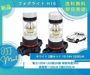 LED フォグランプ H16 ホワイト 100W 20LED 12-28V 1100LM 2個セット 2200LM 新品未使用