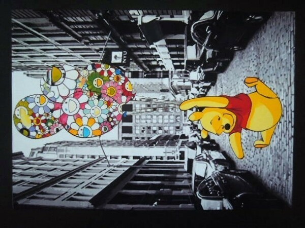 A4 額付き ポスター クマのプーさん 風船 プーさん NY フラワー 花 ストリート アート Winnie-the-Pooh