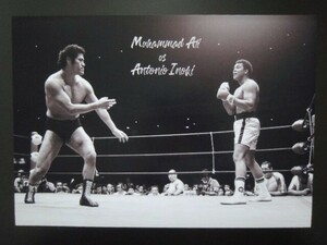 A4 額付き ポスター アントニオ猪木 モハメドアリ 1976 inoki ali カールゴッチ 写真 フォトフレーム 額装済