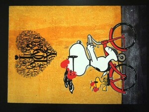 A4 額付き ポスター スヌーピー 自転車 ウッドストック ビッグ リボン LOVE アート 