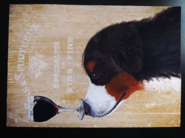 A4 額付き ポスター バーニーズマウンテンドッグ Bernese Mountain Dog ワンちゃん 犬 ワイン アート 