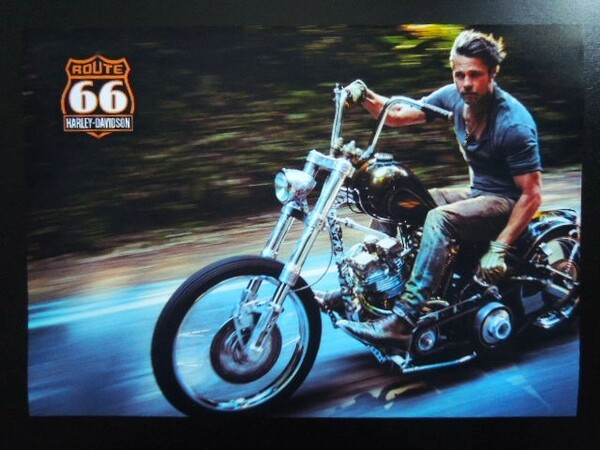 A4 額付き ポスター ブラッドピット Brad Pitt バイク ブラピ ROUTE66 チョッパー バイク アメリカン 写真 ジョッキーシフト