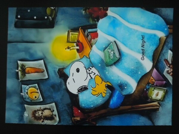 A4 額付き ポスター Snoopy スヌーピー Good Night ベッド おやすみ アート 額装済み フォトフレーム