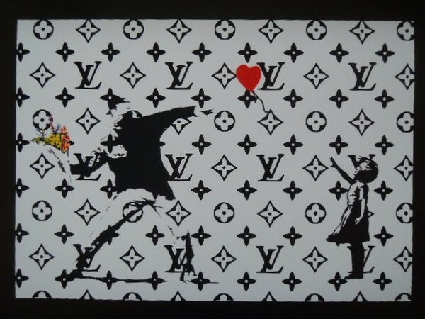 A4 額付き ポスター バンクシー Banksy フラワーボンバー 花束 バルーンガール 風船 モノグラム LV アート 