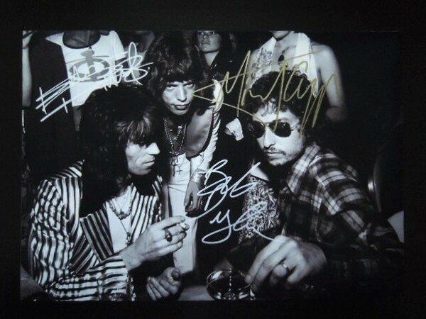 A4 額付き ポスター The Rolling Stones ミック キース ボブディラン Bob Dylan サイン 写真 フォトフレーム 額装済み