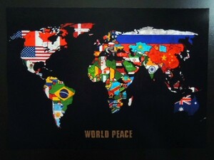 A4 額付き ポスター 世界地図 ワールドマップ 国旗 世界平和 レトロ アンティーク デザイン おしゃれ アート 