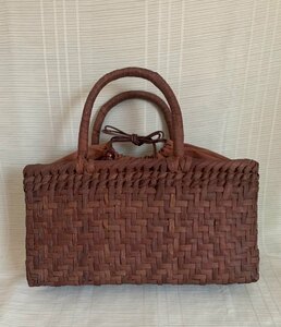  Nagano production unused goods most leather worker hand-knitted net fee braided mountain ... bag 