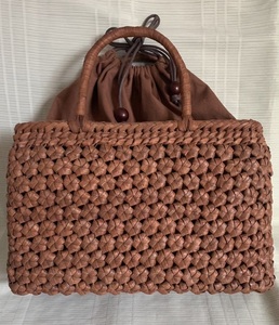  Nagano prefecture production worker hand-knitted hexagon flower braided mountain ..... bag 