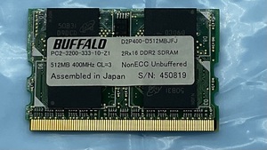 BUFFALO 512MB*1枚 PC2-3200S (DDR2-400) MICRODIMM ノートパソコン用メモリ型番：D2P400-D512MBJFJ