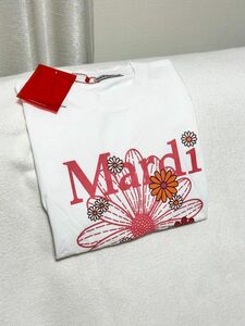 マルディメクルディ　Tシャツ 白 花びら　ピンク 文字　Mardi