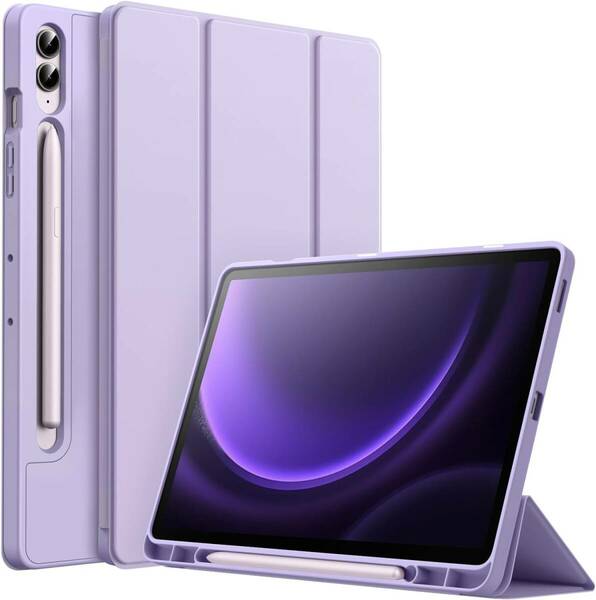 JETech Samsung Galaxy Tab S9 FE+ Plus ケース ライトパープル 12.4 インチ Sペンホルダー付き TPU 三つ折りスタンド タブレット カバー