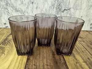 昭和レトロ　紫ガラス　タンブラー　冷茶グラス　3個セット