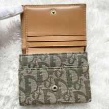 1円〜 ChristianDior クリスチャンディオール サドル 三つ折り財布 トロッター 総柄 D金具 レザー キャンバス カーキ ベージュ イタリア製_画像6