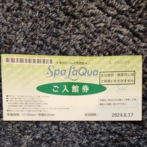 東京ドーム天然温泉 ラクーア 入館券 有効期限 2024.6.17 スパラクーア