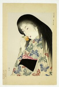 Art hand Auction Shoun Yamamoto Grabado en madera de una mujer hermosa: su apariencia actual, Su cabello dibujado por Shoun Yamamoto, Cuadro, Ukiyo-e, Huellas dactilares, pintura kabuki, Cuadros de actores