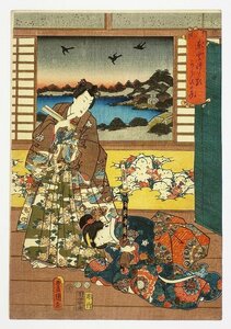 Art hand Auction La voix du corbeau que fait Shinonome (La voix de l'oiseau série Genji painting) Toyokuni trois générations de peinture, Peinture, Ukiyo-e, Impressions, Peinture Kabuki, Peintures d'acteur