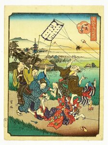 Art hand Auction 滑稽浪花名所 四天王寺 (上方絵) 歌川芳梅画, 絵画, 浮世絵, 版画, 歌舞伎絵, 役者絵