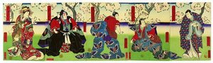 Art hand Auction Los hermanos Soga, serie de cinco paneles (interpretada por actores, Kamigata-e, título provisional), por Hotaki, Cuadro, Ukiyo-e, Huellas dactilares, pintura kabuki, Cuadros de actores