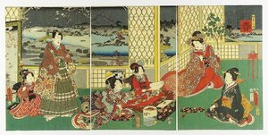 Art hand Auction Spring Triptych (Genji-e) by Toyokuni, Painting, Ukiyo-e, Prints, Kabuki painting, Actor paintings