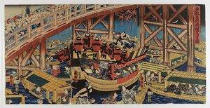 Art hand Auction Famous Places in the Eastern Capital: Evening Coolness in Ryogoku, Triptych, Kokugoga, Painting, Ukiyo-e, Prints, Kabuki painting, Actor paintings